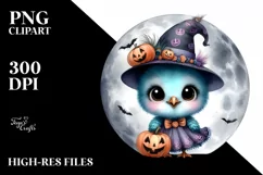 Digital Painting Baby Peacock on Halloween Moon PNG Product Image 3