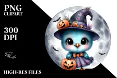 Digital Painting Baby Peacock on Halloween Moon PNG Product Image 2