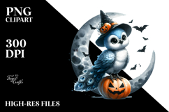 Digital Painting Baby Peacock on Halloween Moon PNG Product Image 2