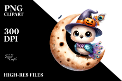 Digital Painting Baby Peacock on Halloween Moon PNG Product Image 2