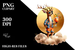 Funky Deer in Beachwear Drinking a Cocktail, PNG Product Image 2