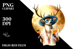 Funky Deer in Beachwear Drinking a Cocktail, PNG Product Image 2