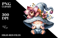 Cute Gnome with Orchid, PNG Product Image 2
