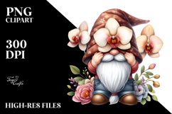 Cute Gnome with Orchid, PNG Product Image 2