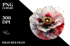 Abstract Poppy with Golden Insertions PNG Product Image 2