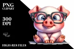 Confused Funny Pig Watercolor Clipart Product Image 1