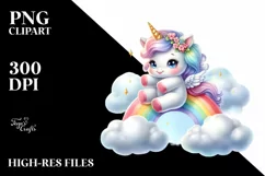 Cute Baby Unicorn Swinging from a Rainbow Product Image 1