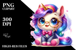 Smiling Cute Unicorn with Monocle PNG Product Image 2