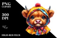 Vibrant Baby Highland Cow in Raincoat | Sublimation Clipart Product Image 1