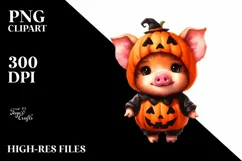 Vibrant Pumpkin Cute Baby Pig Halloween | Sublimation | Product Image 1