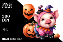 Vibrant Pumpkin Cute Baby Pig Halloween | Sublimation | Product Image 2