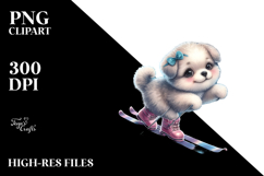 Watercolor Pastel Cute Baby Dog Skiing Clipart Product Image 2