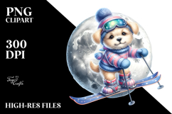 Watercolor Pastel Cute Baby Dog Skiing Clipart Product Image 2