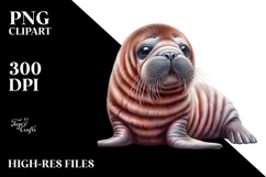 Digital Watercolor with Cute Baby Walrus PNG Product Image 2