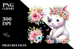 Vibrant Cartoon-Style Rhino Sitting on Flower | Clipart Product Image 3