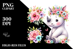Vibrant Cartoon-Style Rhino Sitting on Flower | Clipart Product Image 2