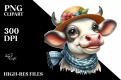 Enthusiastic Cow Portrait with Sun Hat | Clipart Product Image 1