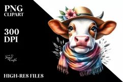 Cow Cow Portrait with Sun Hat Clipart Product Image 1