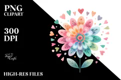 Colorful Simple Boho Flower with Heart Petals PNG Product Image 2