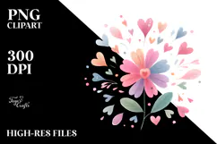 Simple Flower Hearts Digital Painting PNG Product Image 2