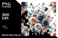 Gothic Black Roses Watercolor PNG Product Image 2