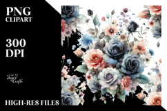 Gothic Black Roses Watercolor PNG Product Image 2