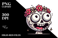 Whimsical Sugar Skull with Flower Crown, Transparent PNG Product Image 2