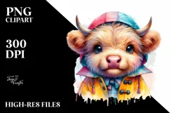 Vibrant Baby Highland Cow in Raincoat | Sublimation Clipart Product Image 3