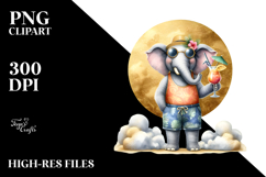 Funky Elephant in Beachwear Drinking a Cocktail, PNG Product Image 2
