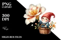 Floating Cute Gnome with Freesia PNG Product Image 2