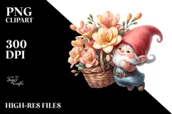 Floating Cute Gnome with Freesia PNG Product Image 2