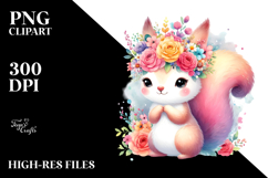 Vibrant Cartoon-Style Squirrel Adorned with Flower Crown | Product Image 2
