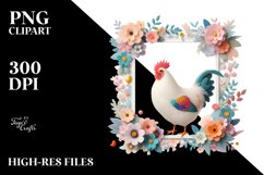Pastel Floral Chicken Frame, Clipart Product Image 1