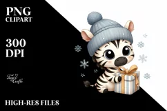 Cute Baby Zebra Winter PNG Product Image 2