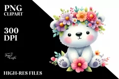Vibrant Cartoon-Style Polar Bear Sitting on Flower | Clipart Product Image 1