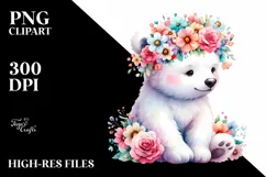 Vibrant Cartoon-Style Polar Bear Sitting on Flower | Clipart Product Image 1