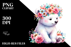 Vibrant Cartoon-Style Polar Bear Sitting on Flower | Clipart Product Image 2