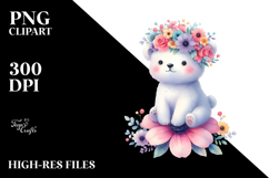 Cute Polar Bear with Flower Crown | Sublimation Clipart Product Image 2