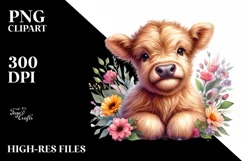 Smiling Baby Highland Cow Clipart Product Image 1