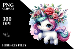 Cute Unicorn with Floral Wreath PNG Product Image 2
