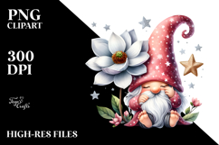 Gnome with Delphinium Hat, Whimsical PNG Product Image 2