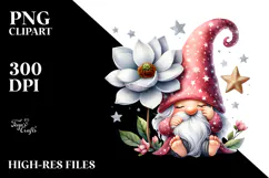 Gnome with Delphinium Hat, Whimsical PNG Product Image 2