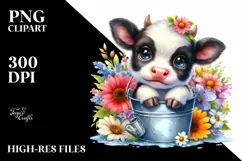 Cute Baby Cow Cub in Watery Bucket | Sublimation Clipart Product Image 3