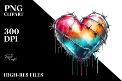 Colorful Heart with Barbwire, Watercolor PNG Product Image 2