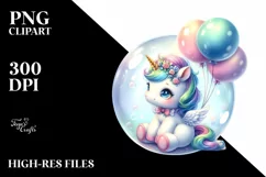 Baby Unicorn in Bubble with Balloons | Clipart Product Image 3