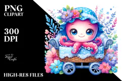 Colorful Small Baby Octopus Sitting on Cradle | Clipart Product Image 2
