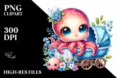 Colorful Small Baby Octopus Sitting on Cradle | Clipart Product Image 3