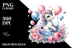 Cute Baby Unicorn in Bubble from with Balloons | Clipart Product Image 2