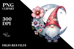 Cute GNOME with Big HAT and Cosmos Floral Ornament PNG Product Image 2