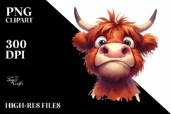 Simple Funny Highland Cow with Big Eyes PNG Product Image 1